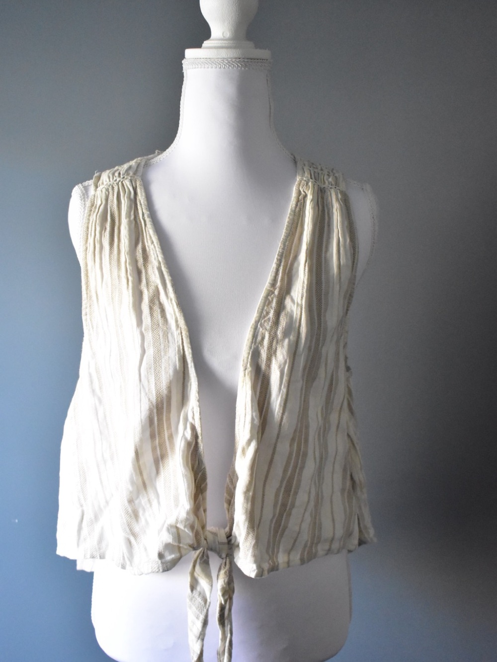 Free People Light Cream Striped Tie-Front Women's Top